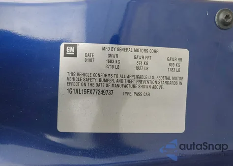 2007 Chevrolet Cobalt Lt from USA, damaged, VIN 1G1AL15FX77249737